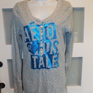 AEROPOSTALE Blue Foiled W/Blue Hearts Henley LS Shirt Size XL Women's NEW